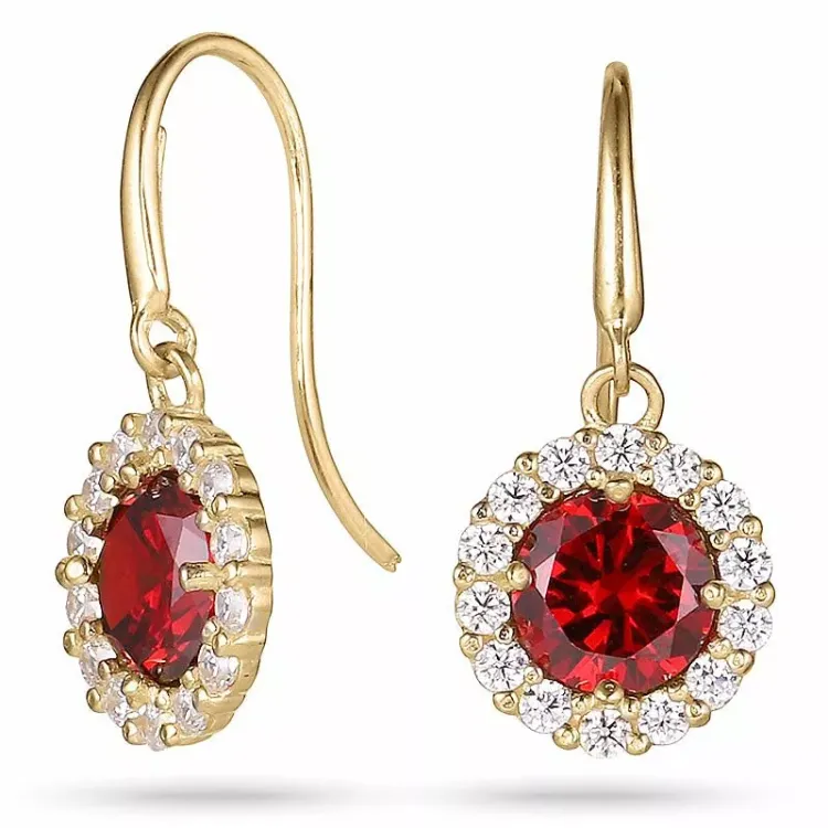 långa röd örhängen i 9 karat guld med zirkon och zirkon - Gold Collection