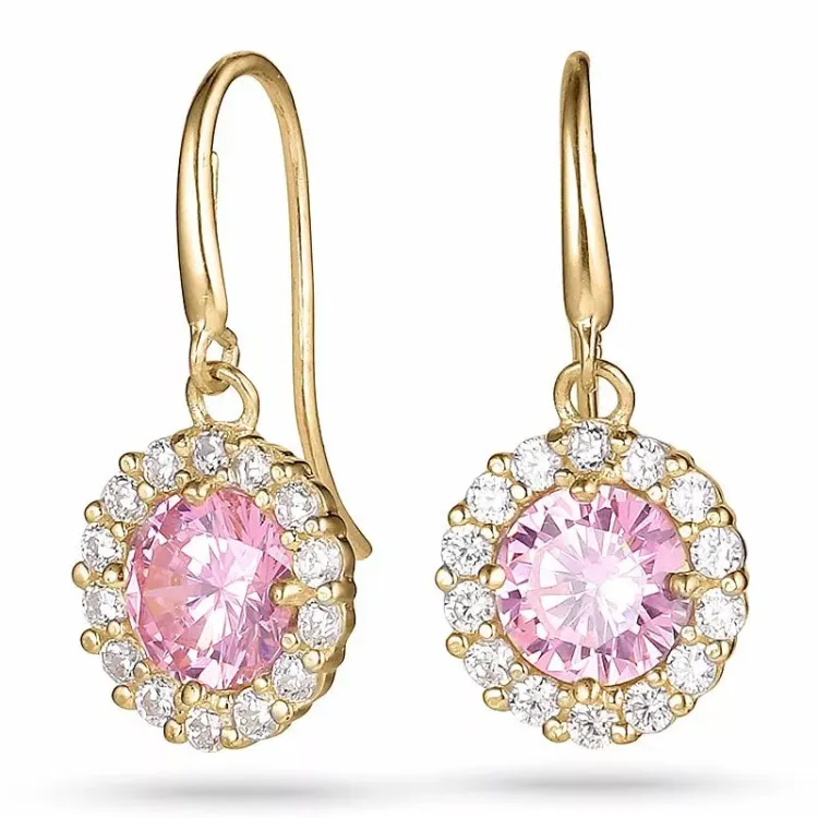 långa rosa örhängen i 9 karat guld med zirkon och zirkon - Gold Collection