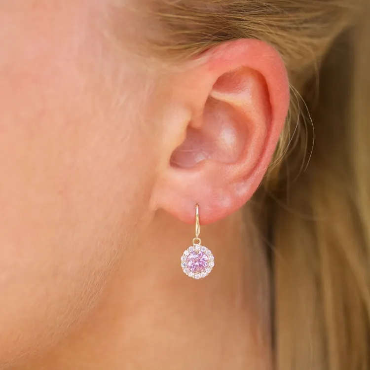 långa rosa örhängen i 9 karat guld med zirkon och zirkon - Gold Collection