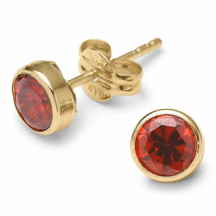 runda örhängestift i 9 karat guld med zirkon - Gold Collection