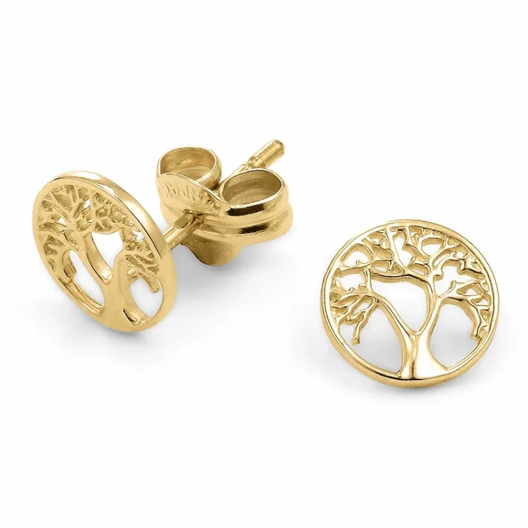 runda livets träd örhängen i 9 karat guld - Gold Collection