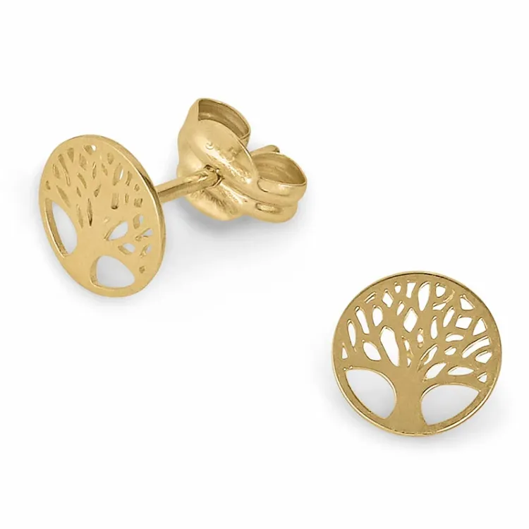 6,5 mm livets träd örhängestift i 9 karat guld - Gold Collection