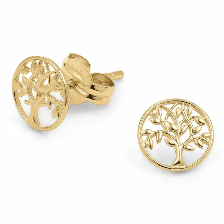 6,5 mm livets träd örhängestift i 9 karat guld - Gold Collection
