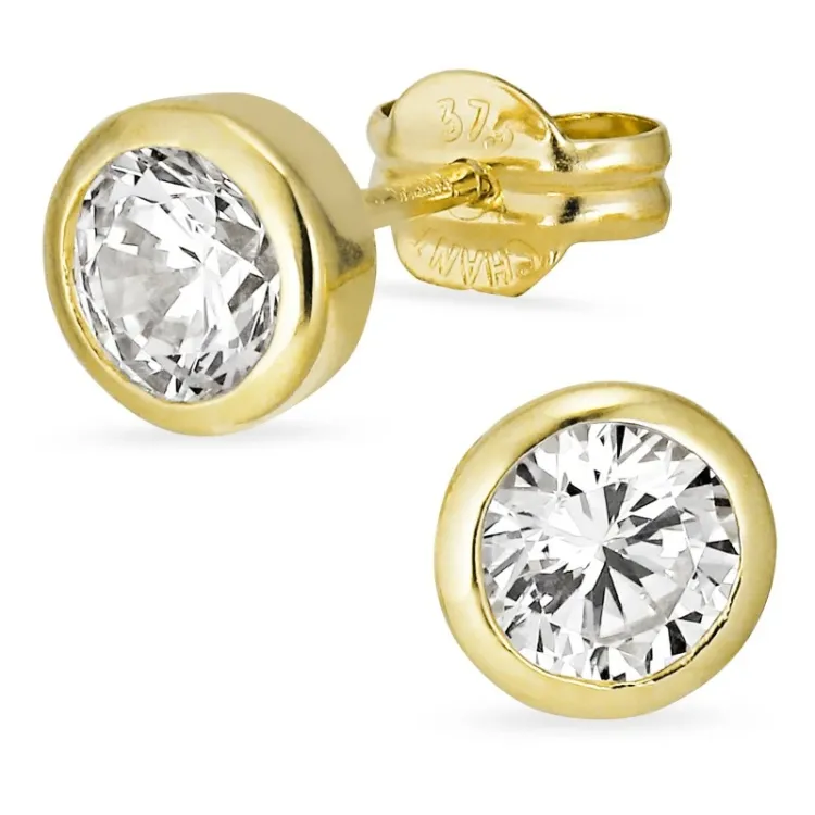 6 mm örhängestift i 9 karat guld med zirkon - Gold Collection