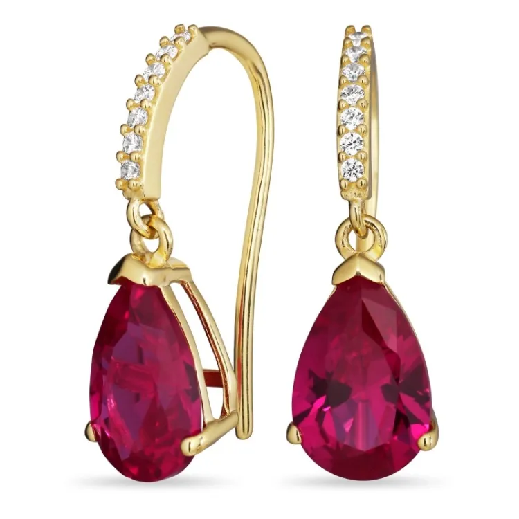 röd örhängen i 9 karat guld med syntetisk rubin och zirkon - Gold Collection