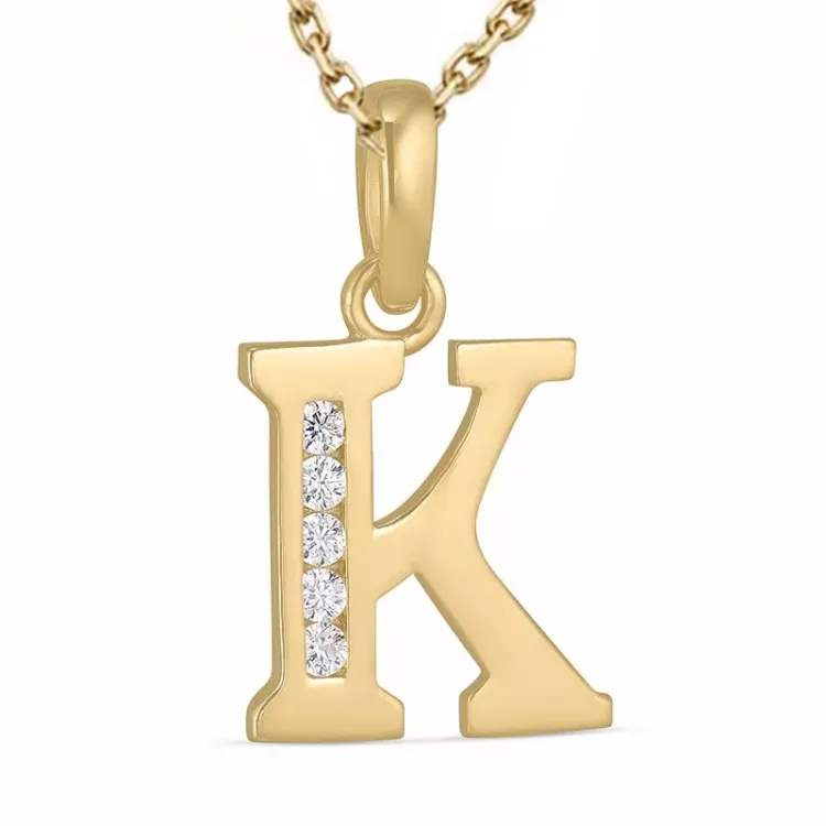 bokstav k zirkon halsband i förgyllt silver med hängen i 9 karat guld - My Letter