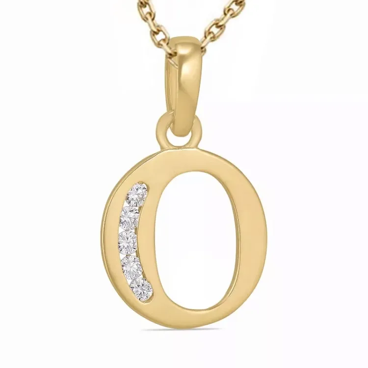 bokstav o zirkon halsband i förgyllt silver med hängen i 9 karat guld - My Letter