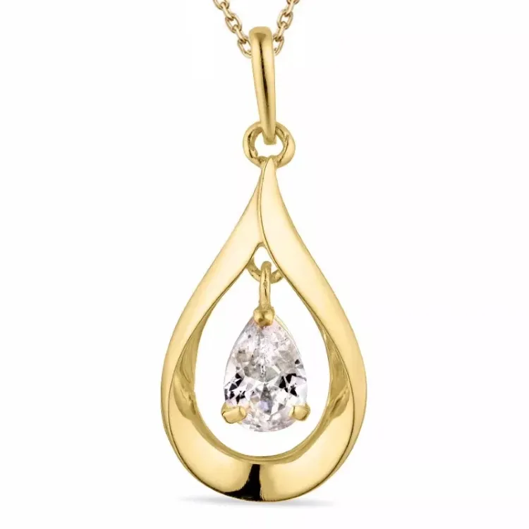 droppe zirkon halsband i förgyllt silver med hängen i 9 karat guld - Gold Collection