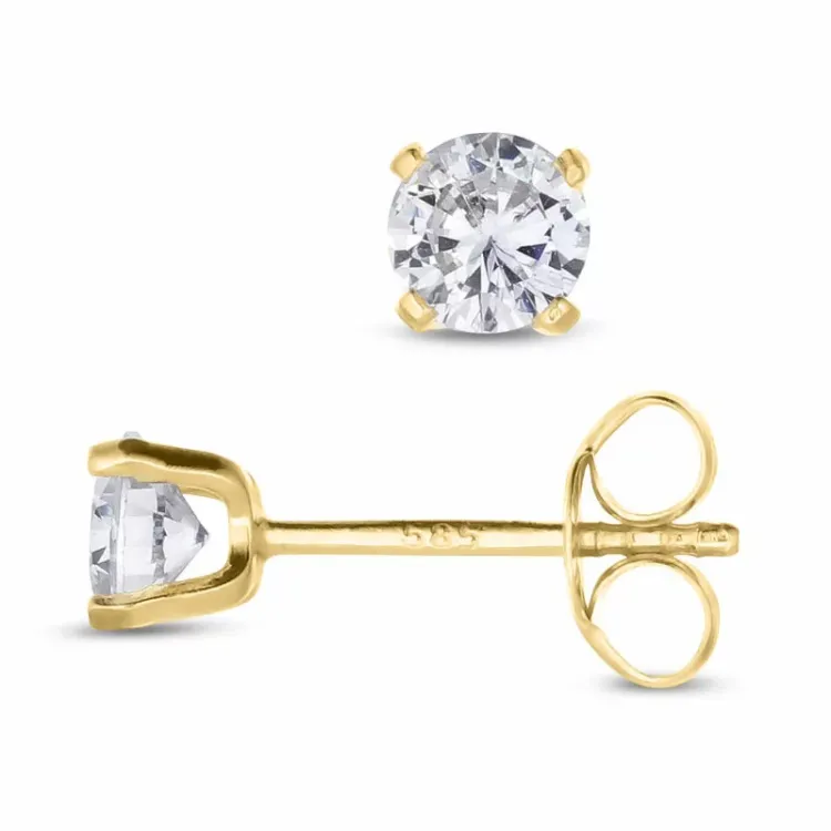 4,5 mm runda örhängen i 14 karat guld med zirkon - Gold Collection