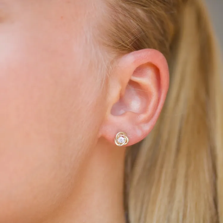 runda örhängen i 14 karat guld med zirkon - Gold Collection