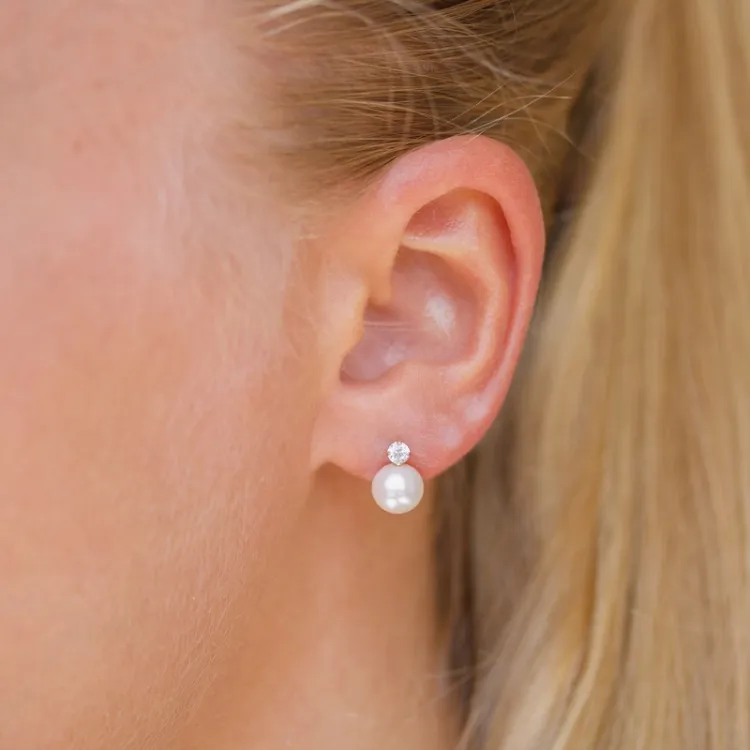 runda pärlörhängen i 14 karat guld med zirkon - Gold Collection