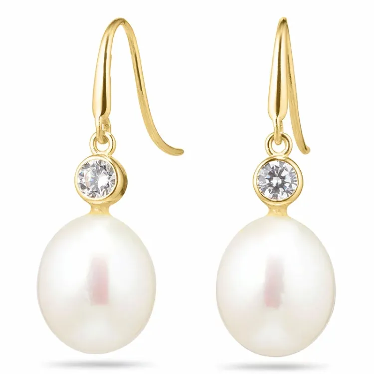 ovala pärlörhängen i 14 karat guld med zirkon - Gold Collection