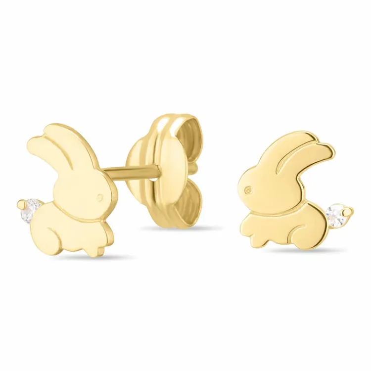 kanin örhängestift i 14 karat guld med zirkon - Gold Collection