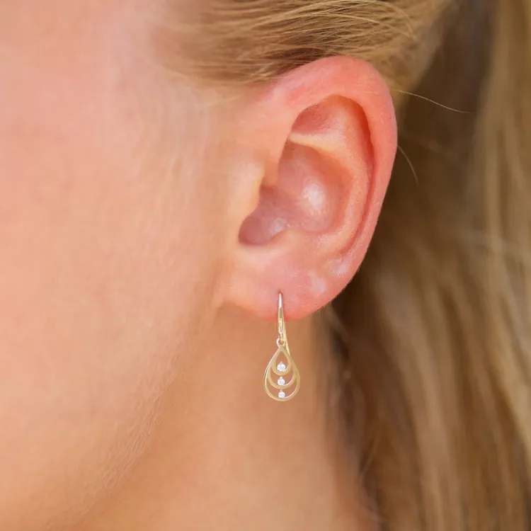 droppe guldörhängen i 14 karat guld med zirkon - Gold Collection