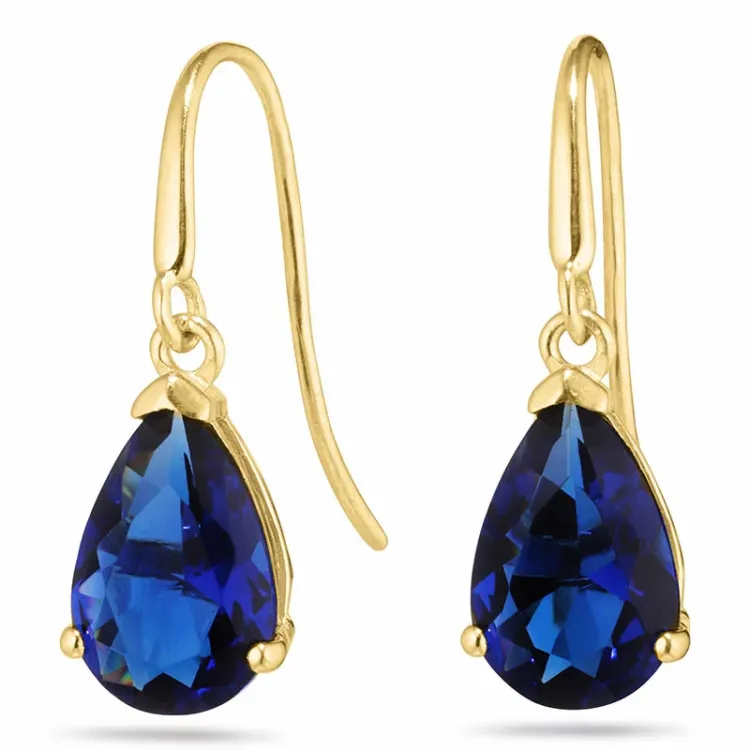 droppe blå guldörhängen i 14 karat guld med syntetisk safir - Gold Collection