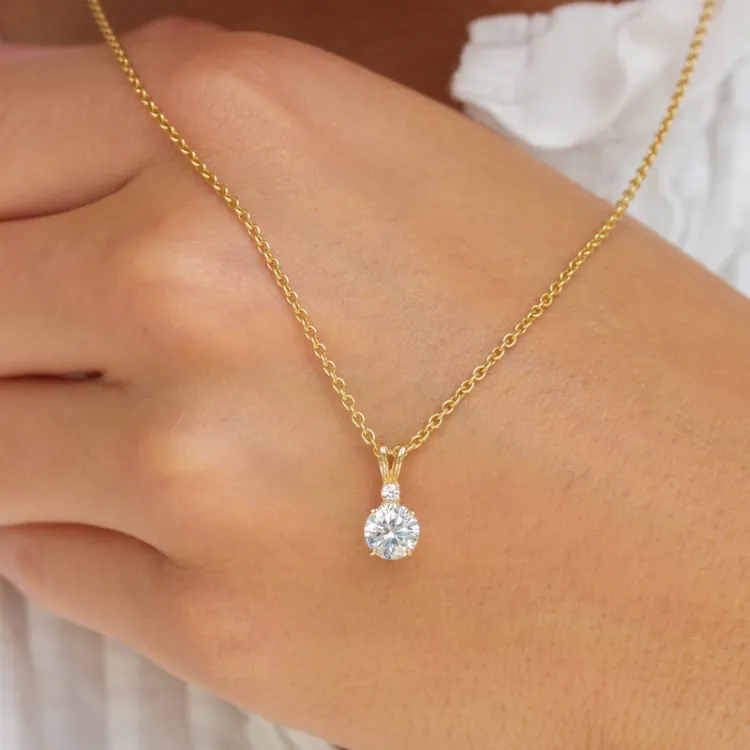 vit zirkon hängen i 14 karat guld - Gold Collection