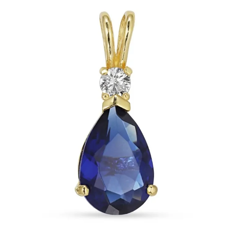 droppe syntetisk safir hängen i 14 karat guld - Gold Collection