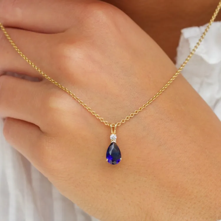 droppe syntetisk safir hängen i 14 karat guld - Gold Collection