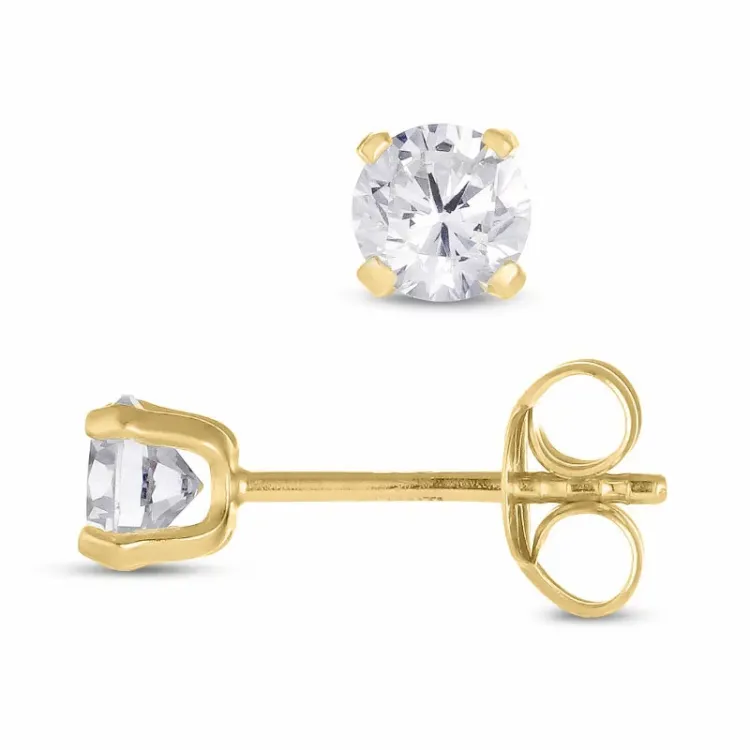 4 mm runda örhängen i 14 karat guld med zirkon - Gold Collection