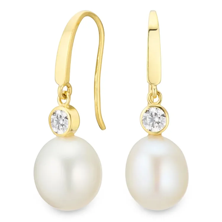 pärla örhängen i 14 karat guld med zirkon - Gold Collection