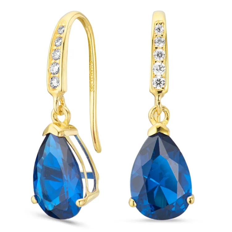 droppformad örhängen i 14 karat guld med syntetisk safir och zirkon - Gold Collection