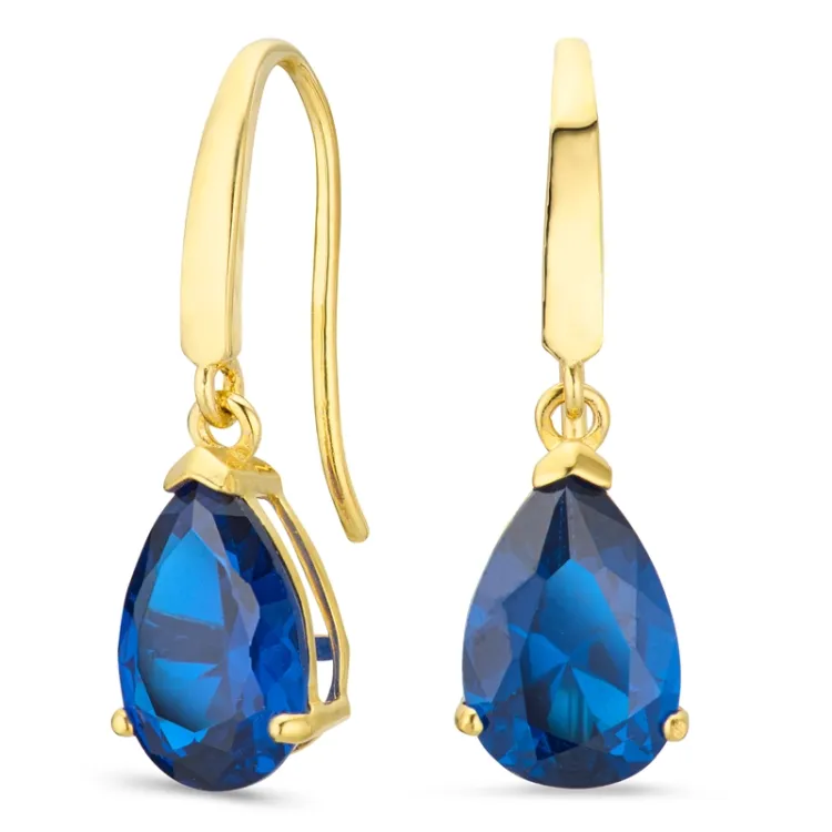 droppformad örhängen i 14 karat guld med syntetisk safir och zirkon - Gold Collection