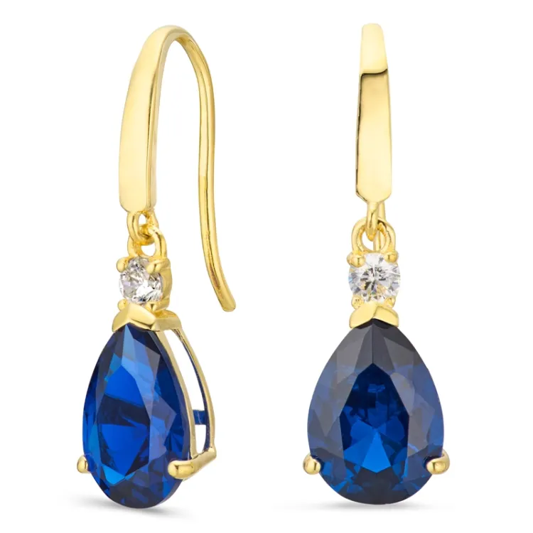 droppformad örhängen i 14 karat guld med syntetisk safir och zirkon - Gold Collection