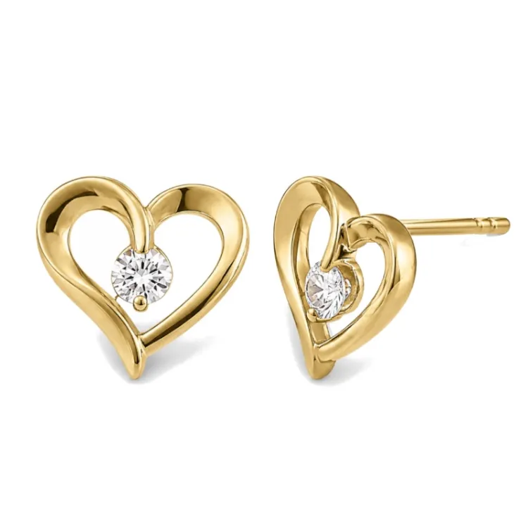 hjärta örhängen i 14 karat guld med zirkon - Gold Collection
