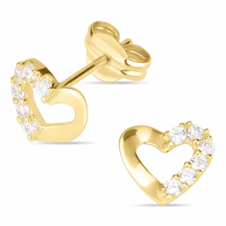 hjärta örhängen i 14 karat guld med zirkon - Gold Collection