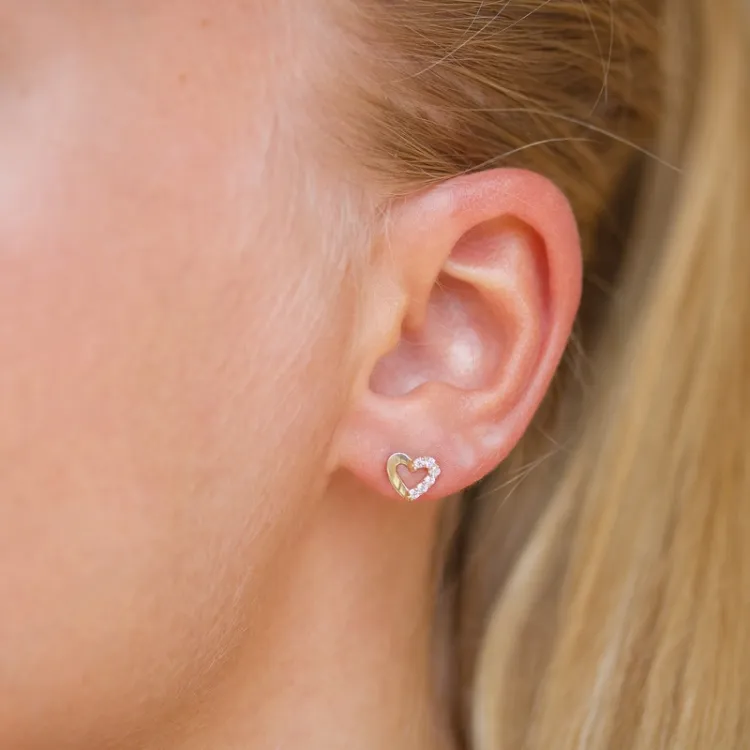 hjärta örhängen i 14 karat guld med zirkon - Gold Collection