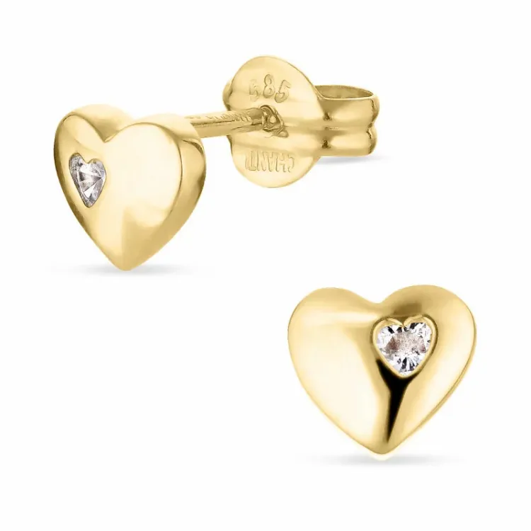 små hjärta guldörhängen i 14 karat guld med zirkon - Gold Collection