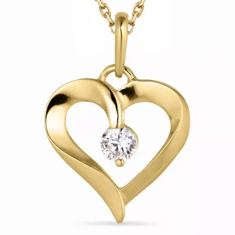 hjärta zirkon halsband i förgyllt silver med hängen i 14 karat guld - Gold Collection