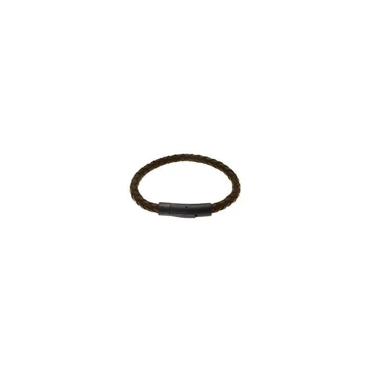 Armband i mörkbrun läder med stål lås  x 6,2 mm