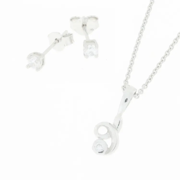 Hard Steel set med örhängen och halsband i rhodinerat silver vit zirkon