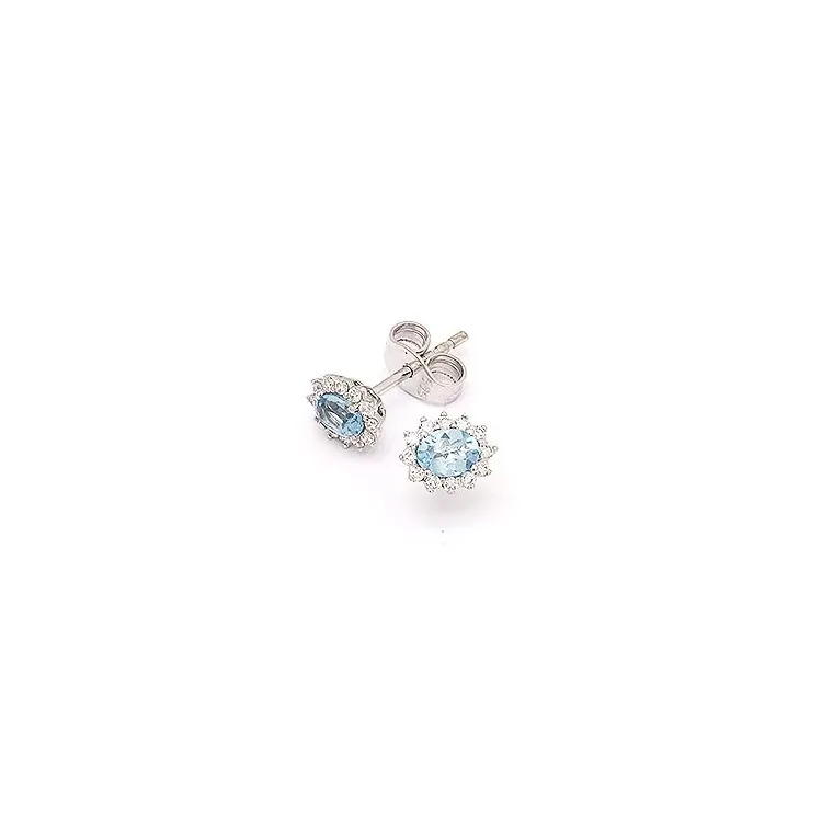 Diamant rosettörhängestift i 14 karat vitguld med diamanter och topaser