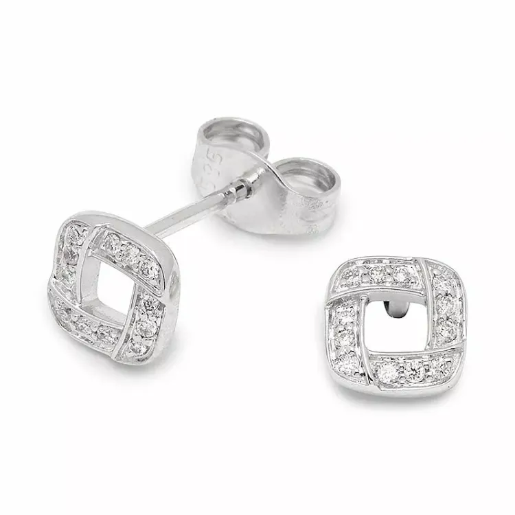 fyrkantigt briljiantöronringar i 14 karat vitguld med diamant