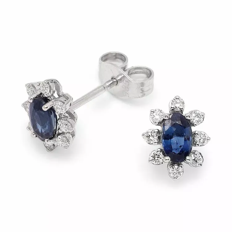 blommor safir rosettörhängestift i 14 karat vitguld med diamant och safir