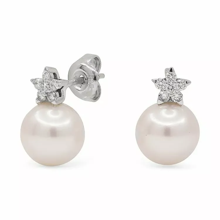 Blommor örhängestift i 14 karat vitguld med diamant