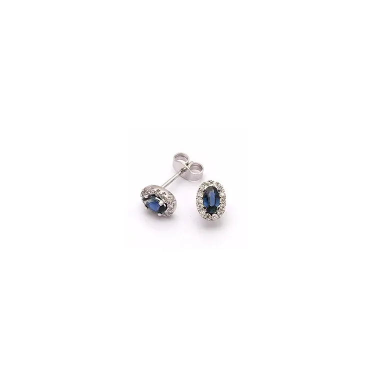 ovala safir örhängen i 14 karat vitguld med diamant och safir