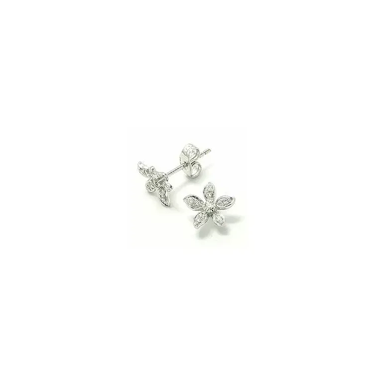 Blommor vita diamant örhängestift i 14 karat vitguld med diamanter 
