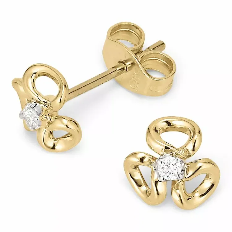 blommor briljiantöronringar i 14 karat guld med diamant 