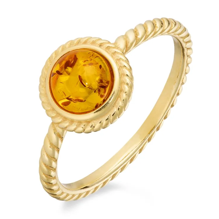 Smal bärnsten ring i förgyllt silver