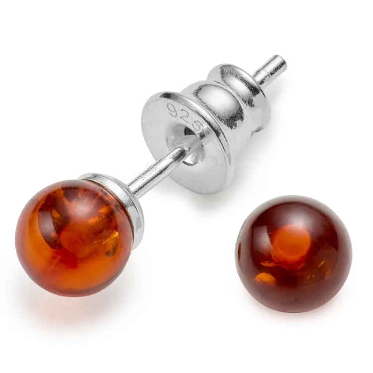 5 mm runda bärnsten örhängen i silver