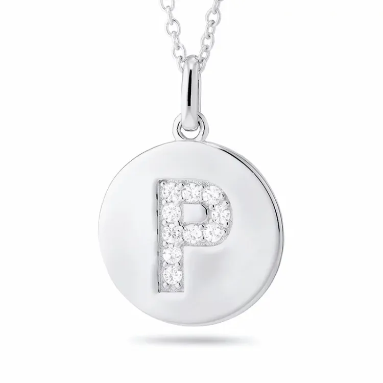bokstav p zirkon halsband i rhodinerat silver med hängen i rhodinerat silver