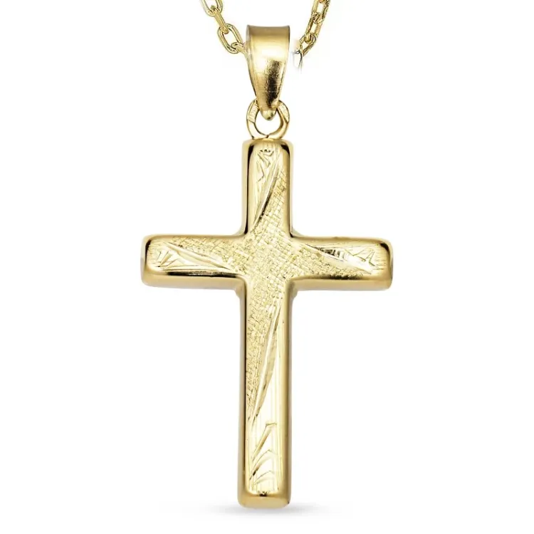 kors halsband i förgyllt silver med hängen i 8 karat guld - Amoré