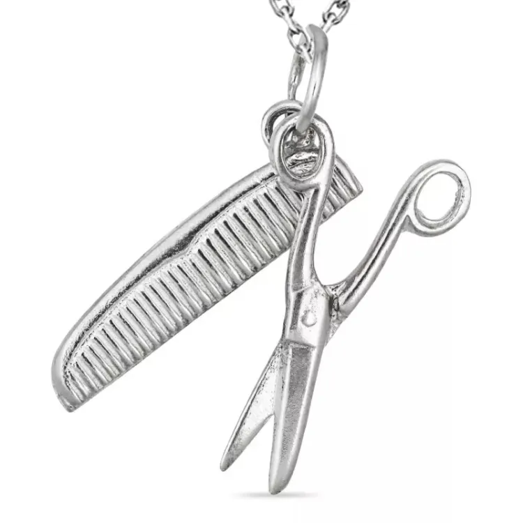 kam och sax halsband i silver med hängen i silver