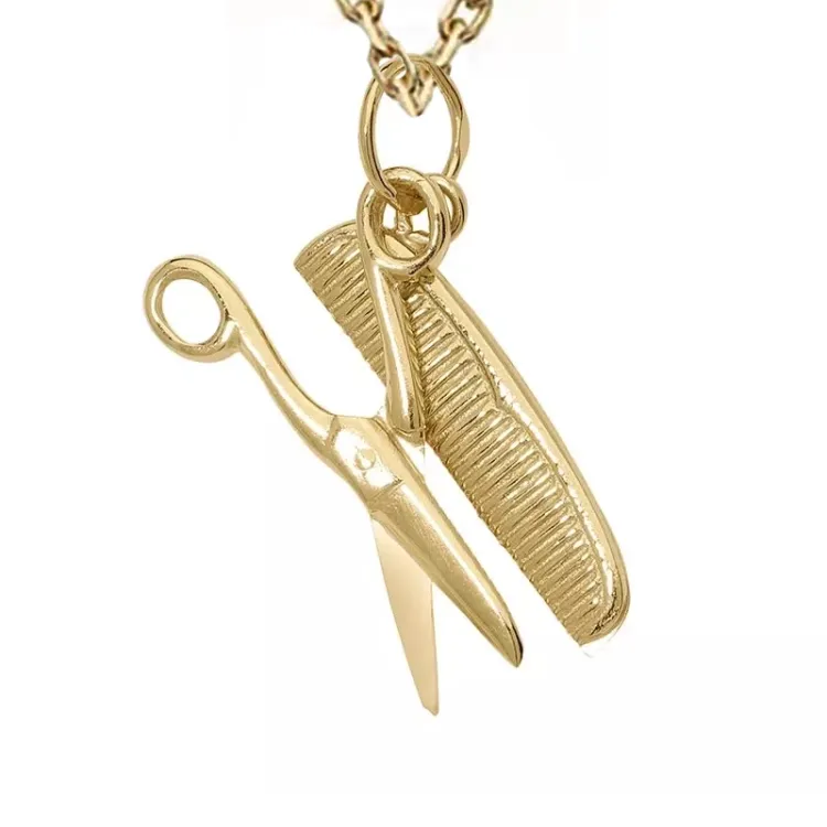 kam och sax halsband i förgyllt silver med hängen i 8 karat guld - Gold Collection