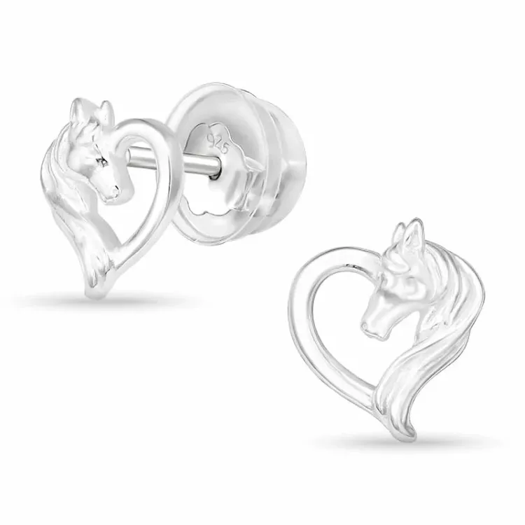 hjärta hästar örhängestift i silver - Little Ones