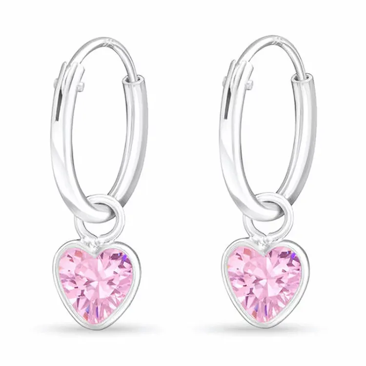 12 mm hjärtan rosa kristal creol i silver - Little Ones