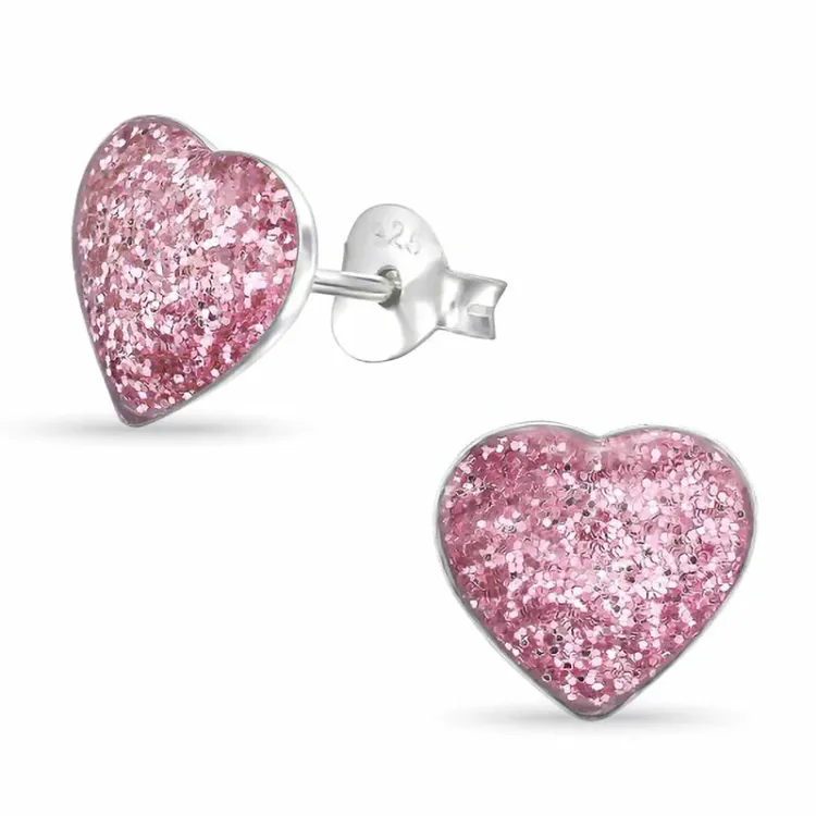 hjärta rosa örhängen i silver - Little Ones